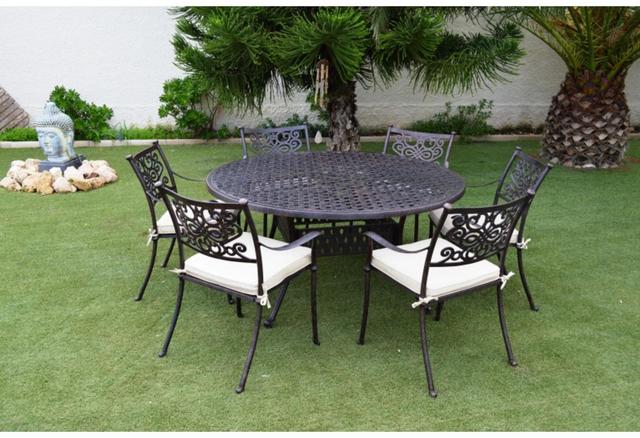 Almeria Round 6 Seater Patio Set, Round Patio Table And Chairs Metal
