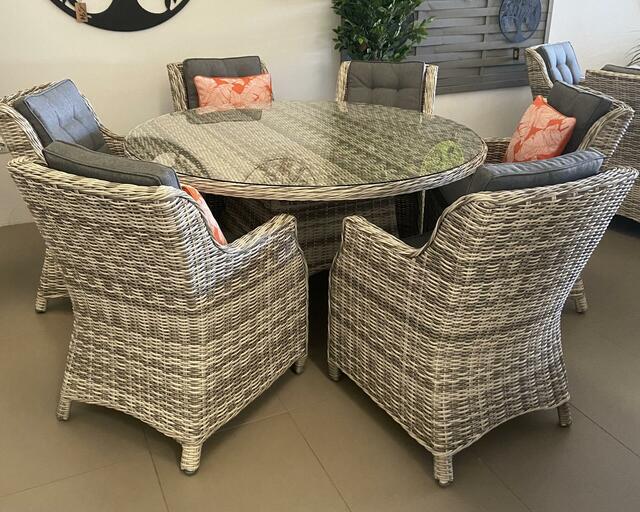 Cuba Rattan Dining Table with Glass Top