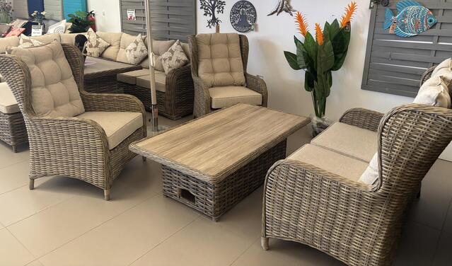 Manilla Mocha High Back 2 Seat Sofa Set With 2 Height Table Manilla Mocha High Back 2 Seat Sofa Set With 2 Height Table