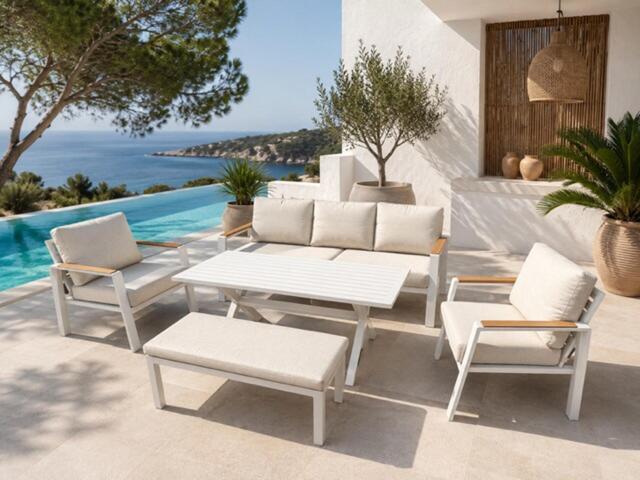 Samos 3 Seat Sofa Set with High Table & Bench Samos 3 Seat Sofa Set with High Table & Bench